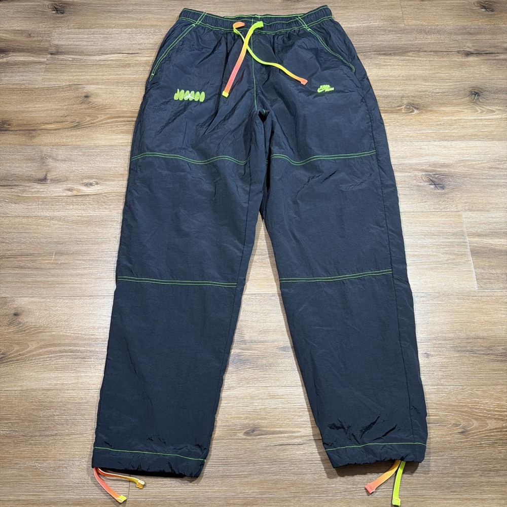 Air Jordan Men's LARGE Flight MVP Woven Pants Black & Neon Green DV1613-010